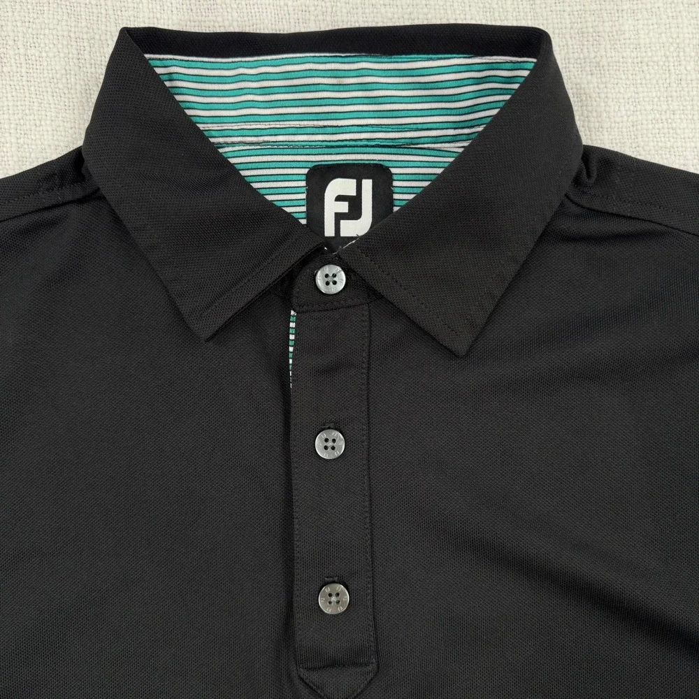 FootJoy Men Large ProDry Performance Golf Polo Black Short Sleeve Embroidered - Picture 1 of 8